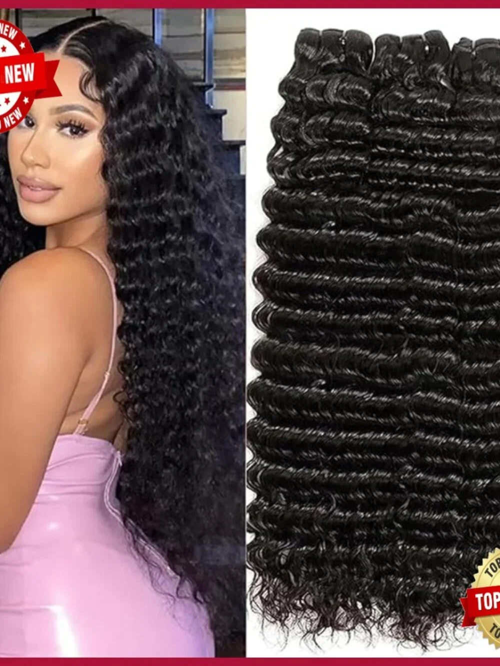 Deep Wave Human Hair Extensions 16-20 Inch Brazilian Virgin Hair Bundles